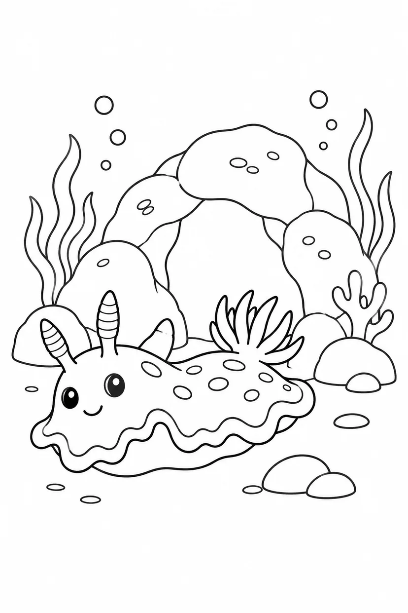 ウミウシと海のトンネルの塗り絵