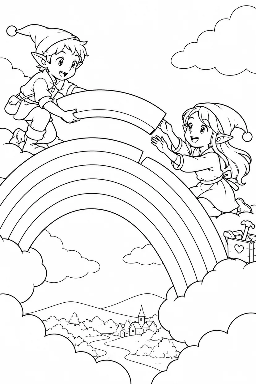 虹の橋をつくるこびとの塗り絵