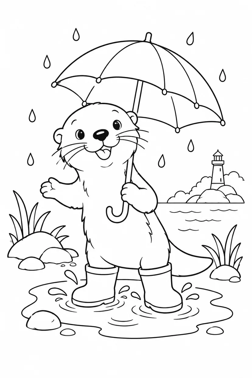 ラッコの雨の日さんぽの塗り絵