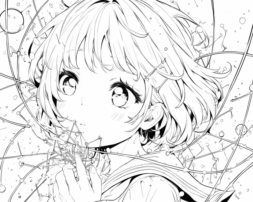 星空を見上げる少女の塗り絵