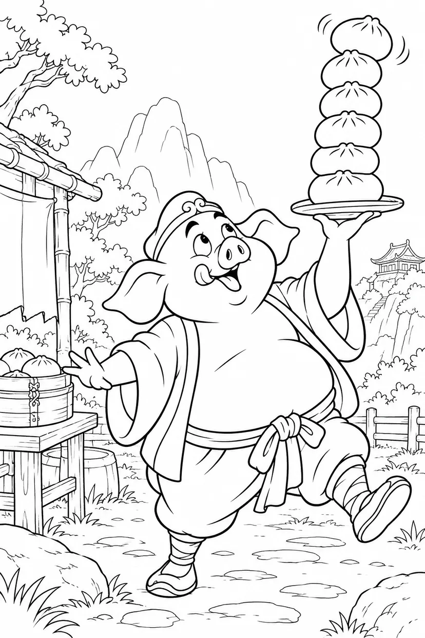 どたばた西遊記：八戒のおまんじゅうの塗り絵