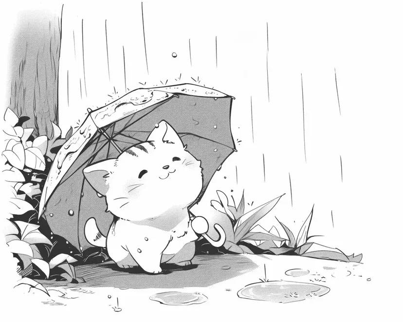 Dibujo de Gatito Refugiado de la Lluvia para colorear