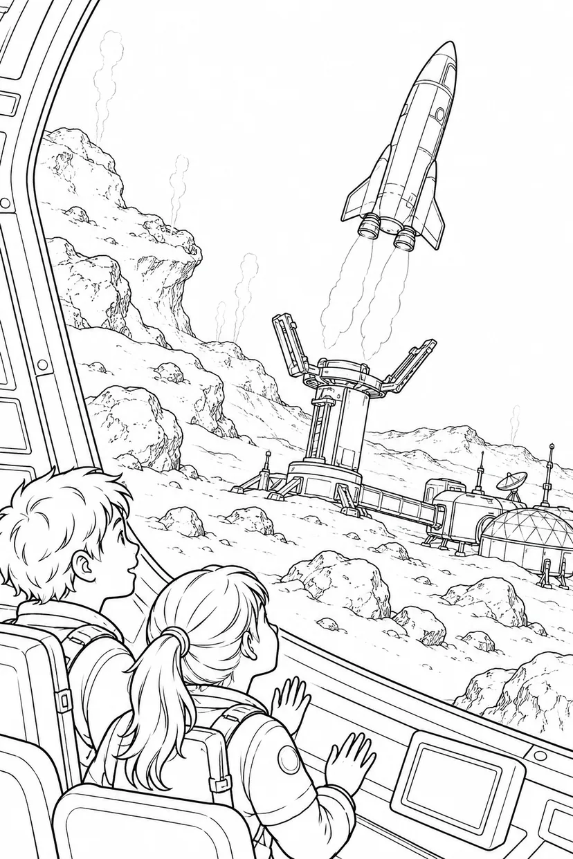 彗星の観測基地：小型宇宙船の発進の塗り絵