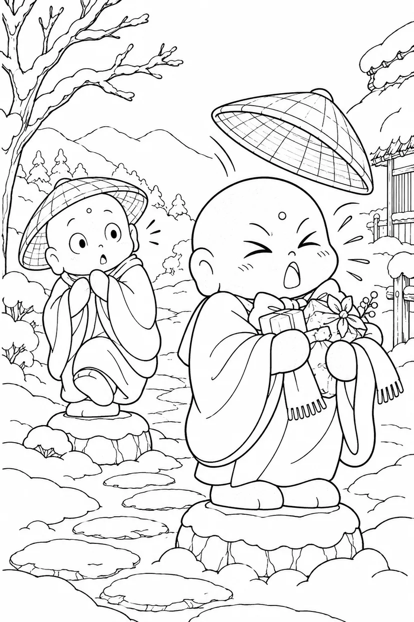 かさじぞう・こっそり配達の大きなくしゃみの塗り絵