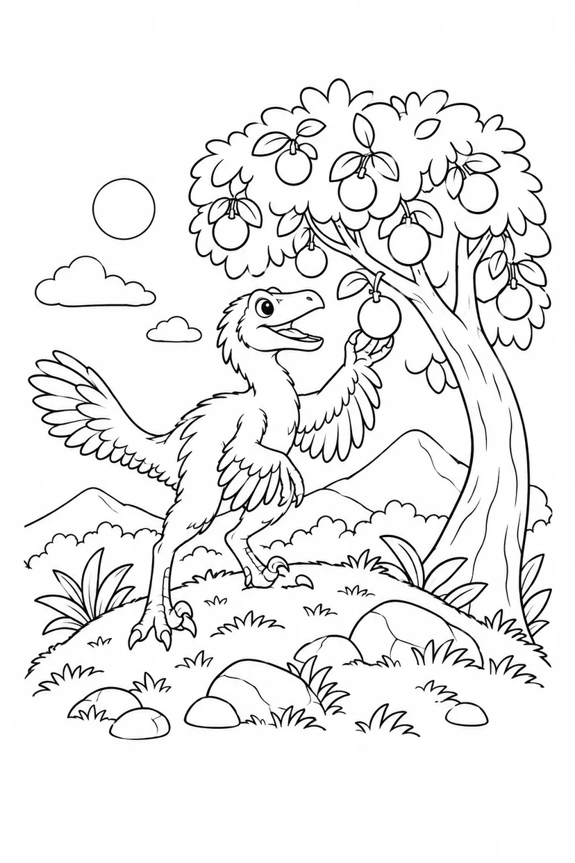デイノニクスと木の実の丘の塗り絵