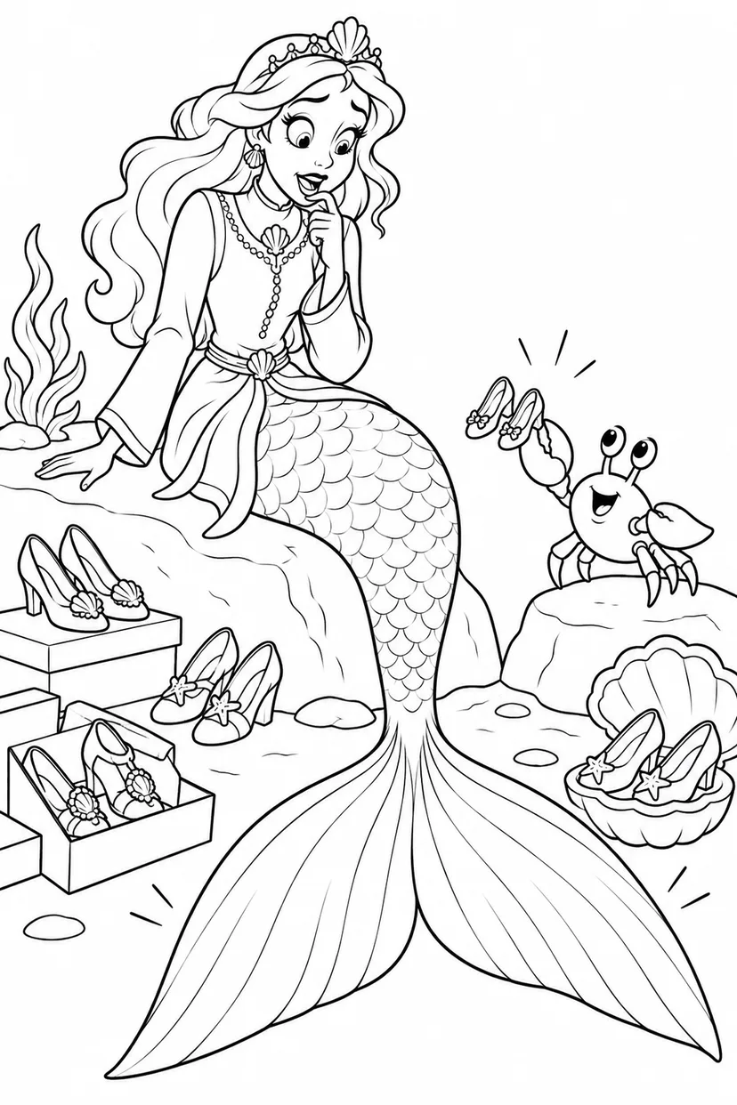 人魚姫：尾びれに合う靴はどれの塗り絵
