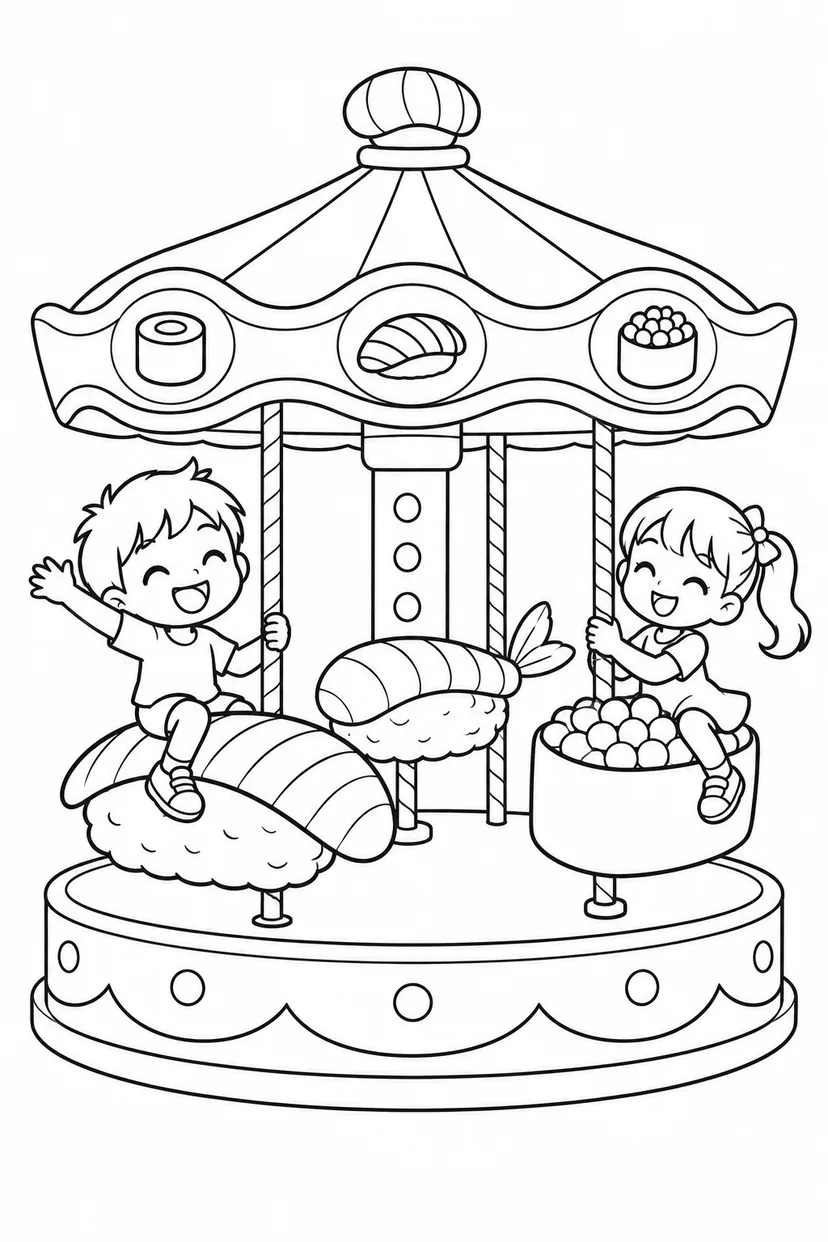 おすしの回転木馬の塗り絵