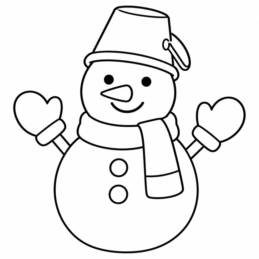 バケツぼうしのゆきだるまの塗り絵