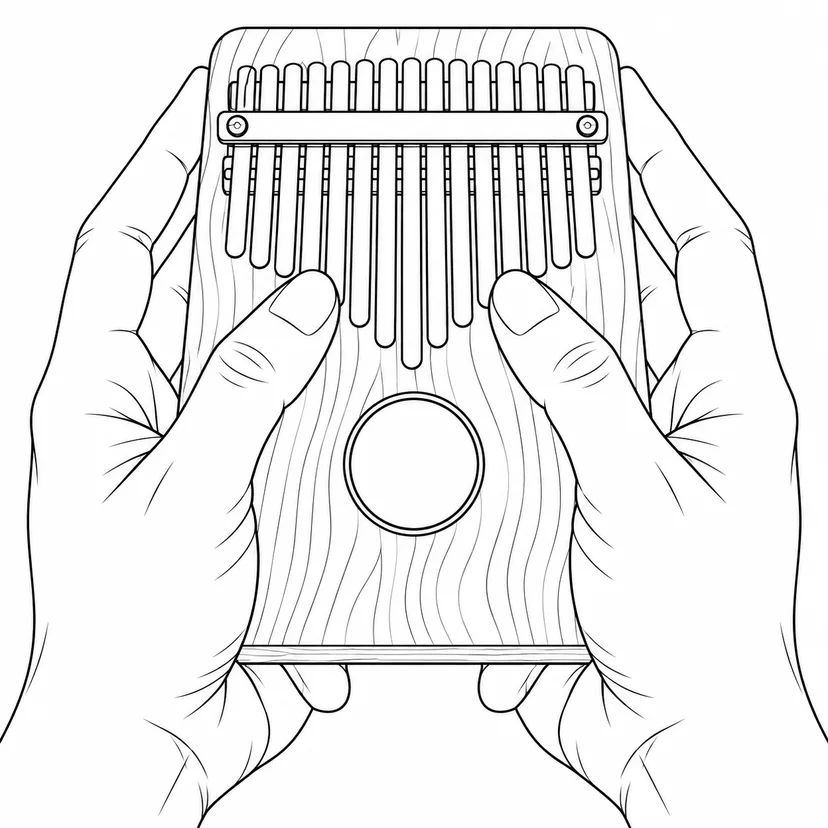 両手で奏でるカリンバの塗り絵