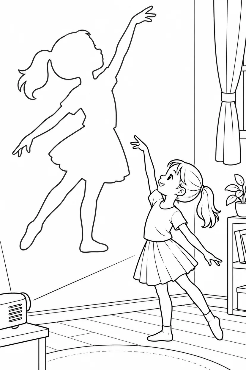 影といっしょにダンスの塗り絵