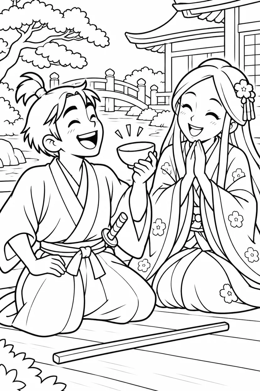 一寸法師・大きくなって舟が湯のみサイズの塗り絵