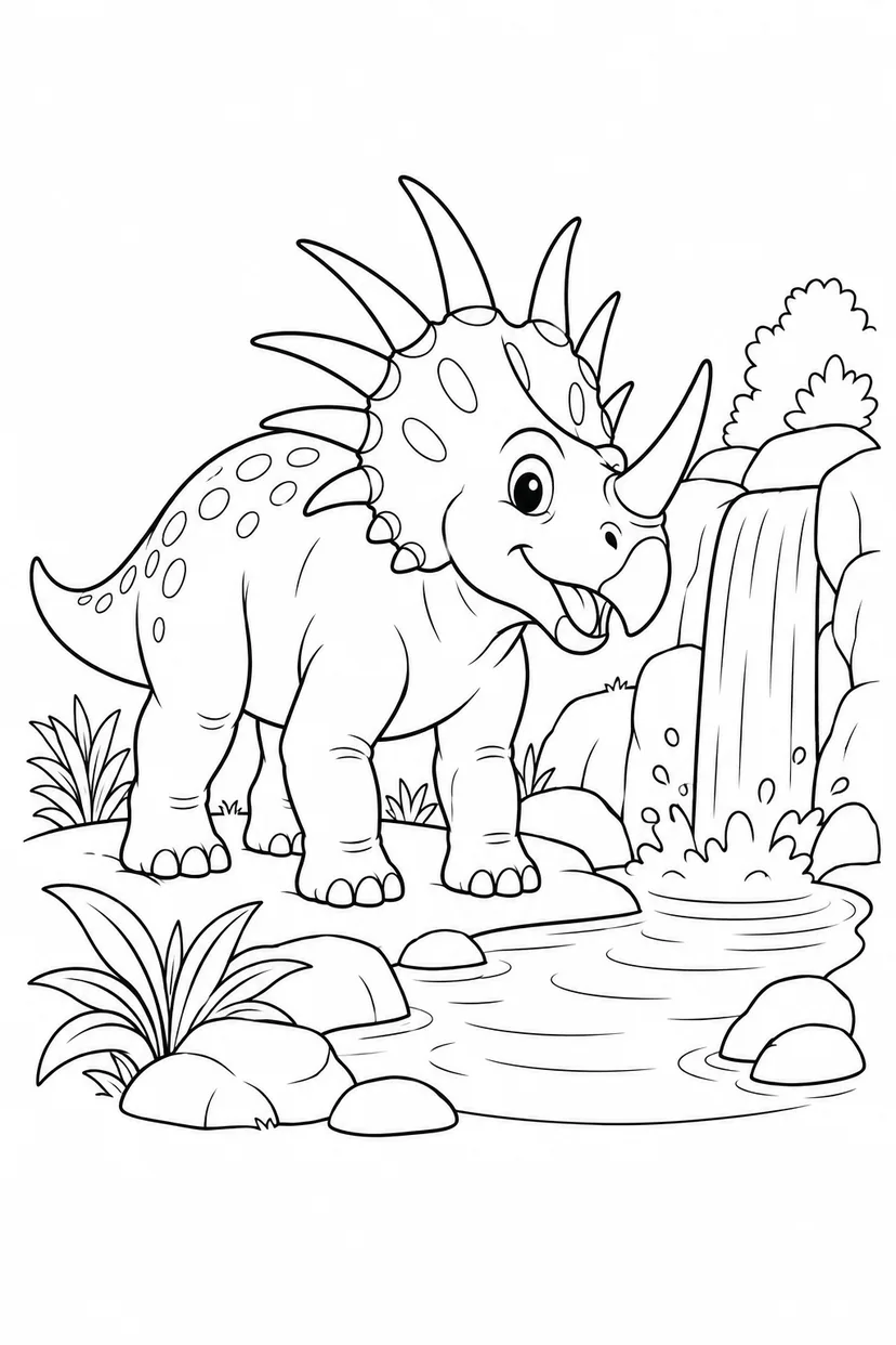 スティラコサウルスと滝の池の塗り絵