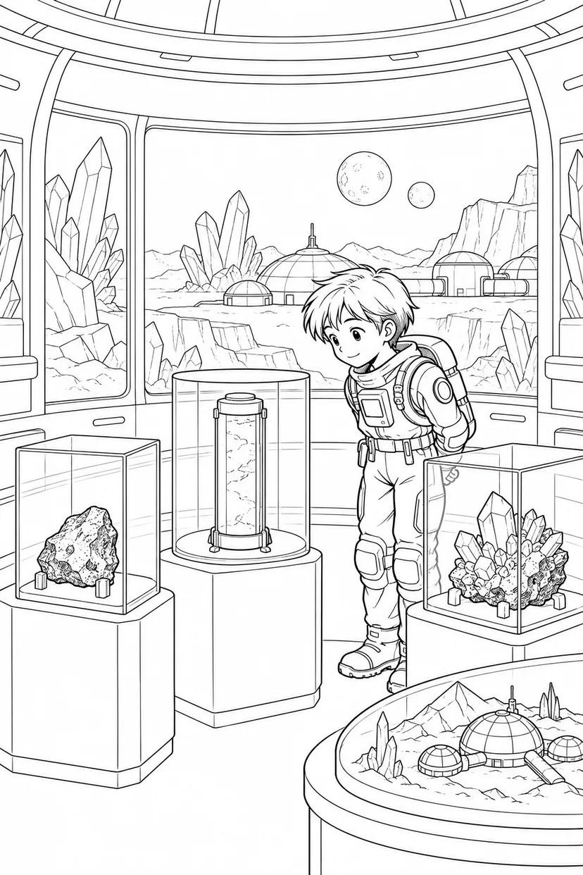 空想の結晶惑星の基地：探査標本の展示室の塗り絵