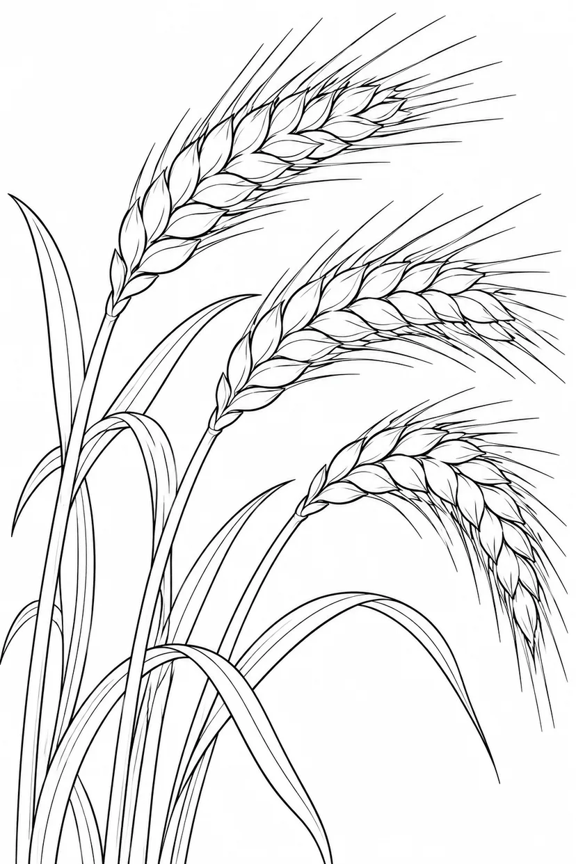 観察スケッチ：麦の穂と曲がる茎の塗り絵