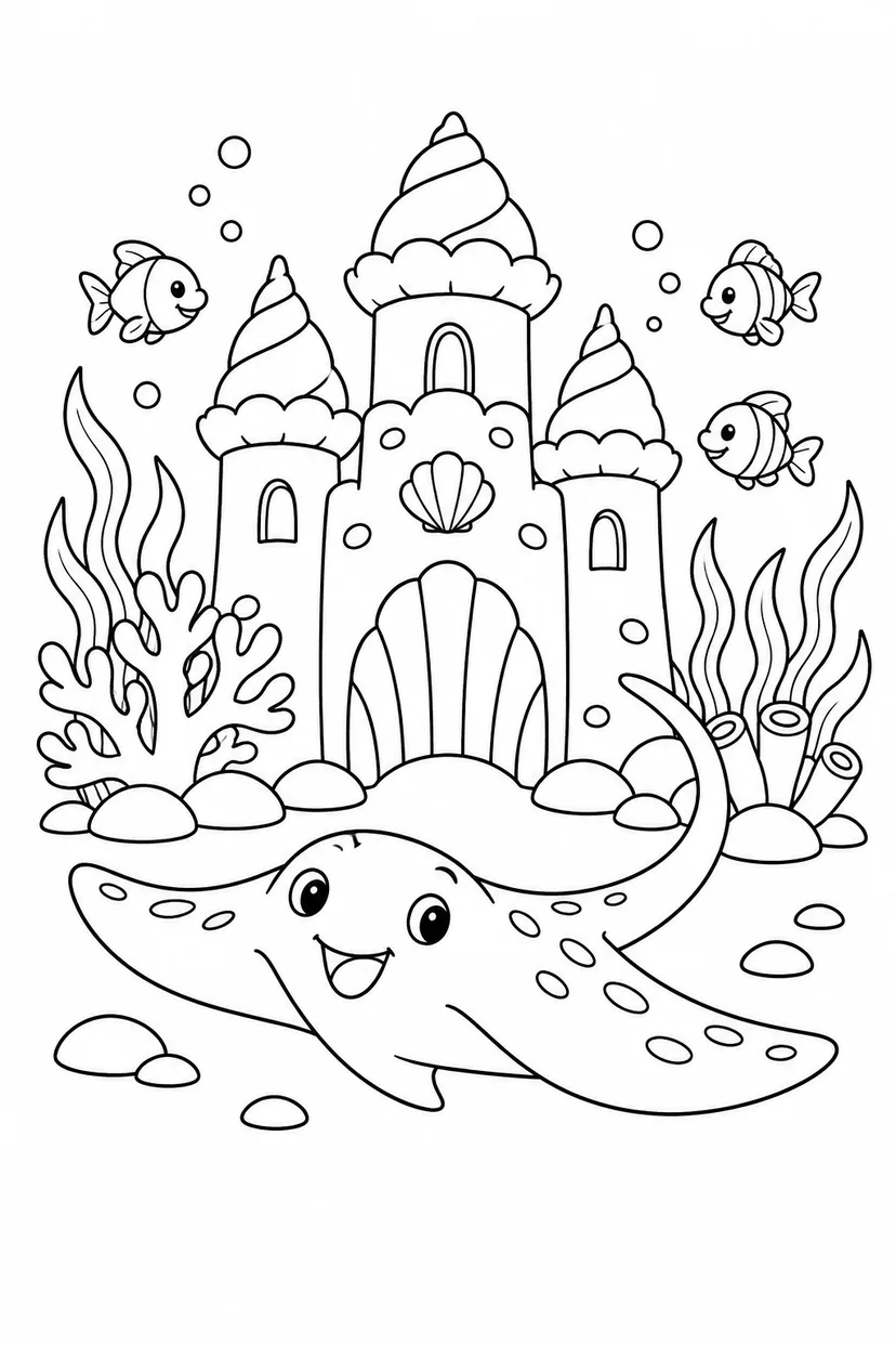 エイとサンゴのお城の塗り絵