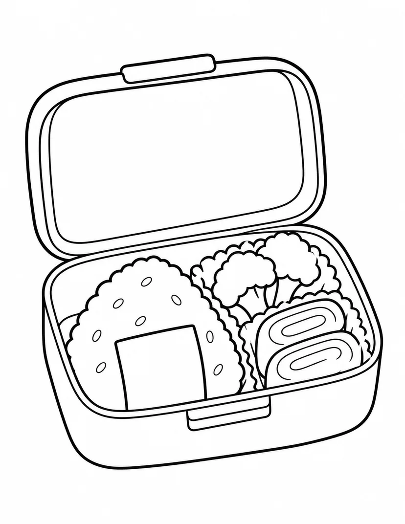 ふたを開けたお弁当の塗り絵