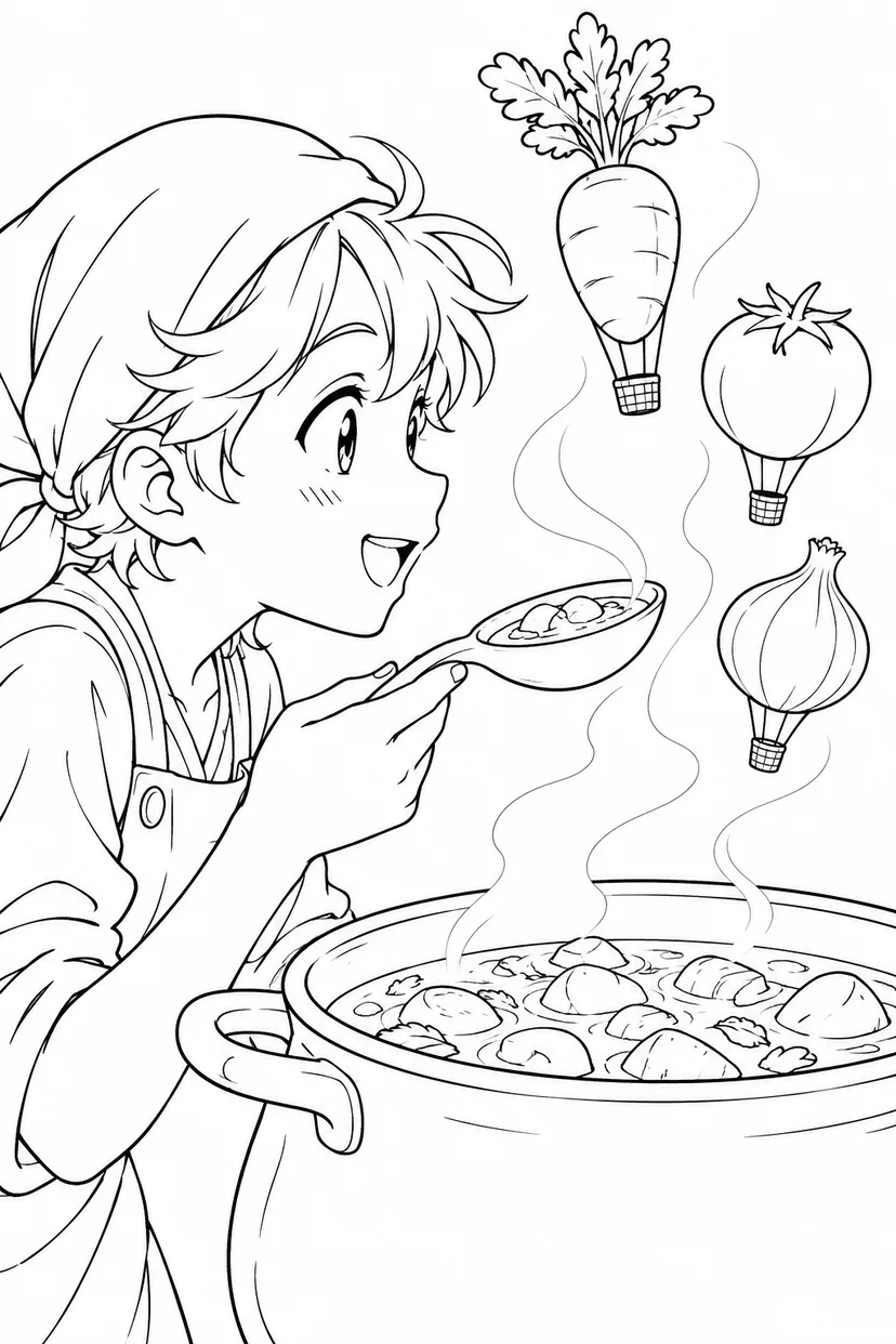 魔法のスープを味見する料理人の塗り絵