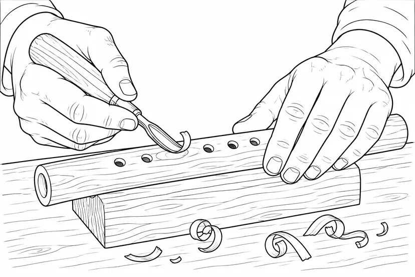 笛を削る職人の手の塗り絵