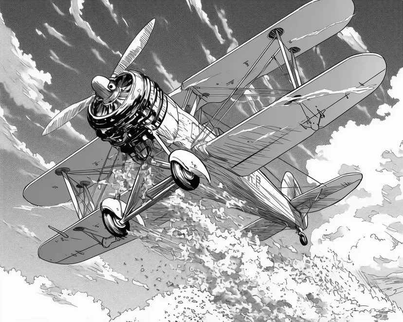 空を舞うビンテージ飛行機の塗り絵