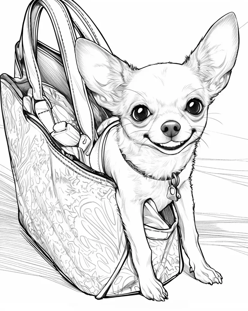 Coloriage Chihuahua dans un Sac