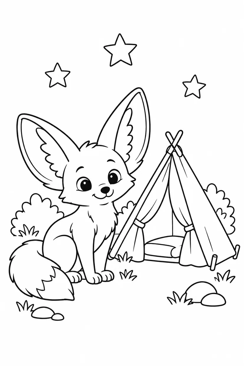 フェネックの星空キャンプの塗り絵