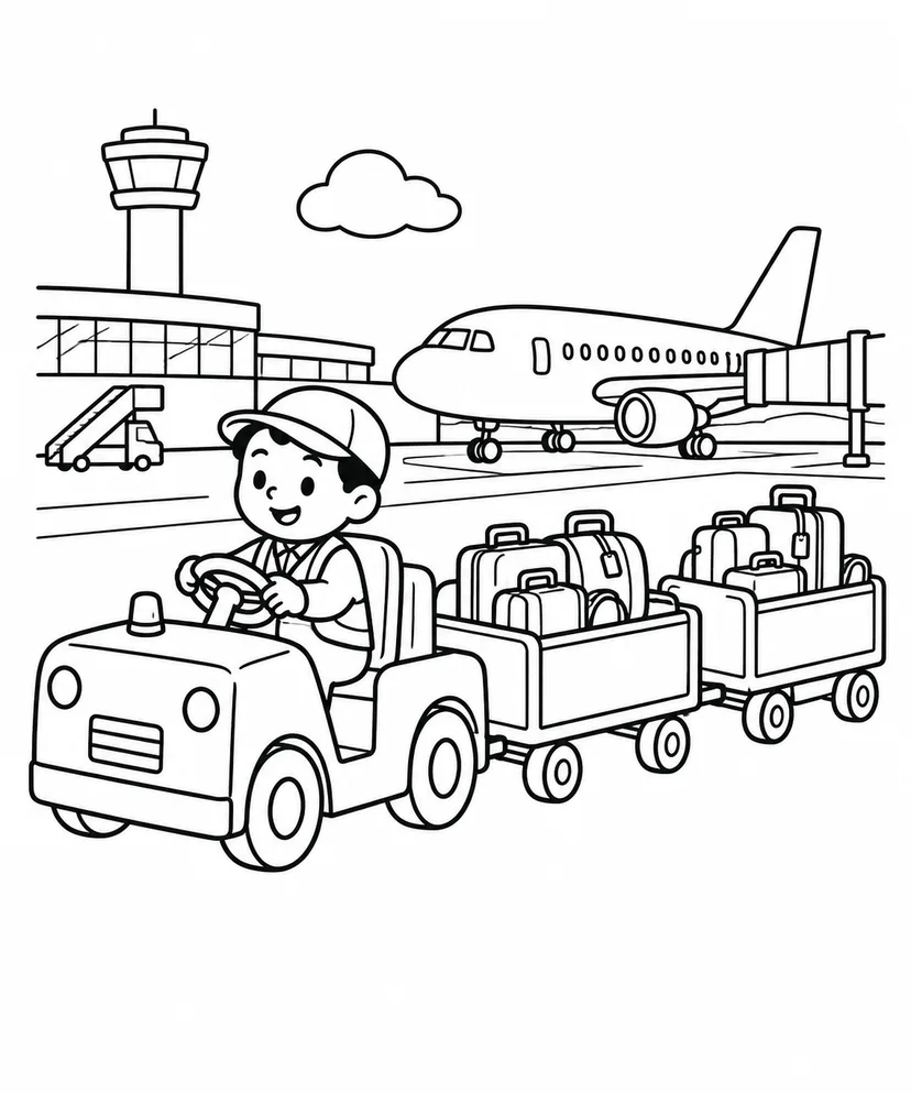 空港の荷物運搬車の塗り絵