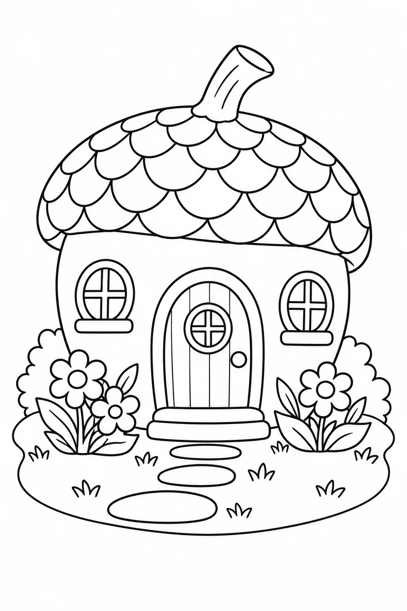 どんぐりのおうちの花壇の塗り絵