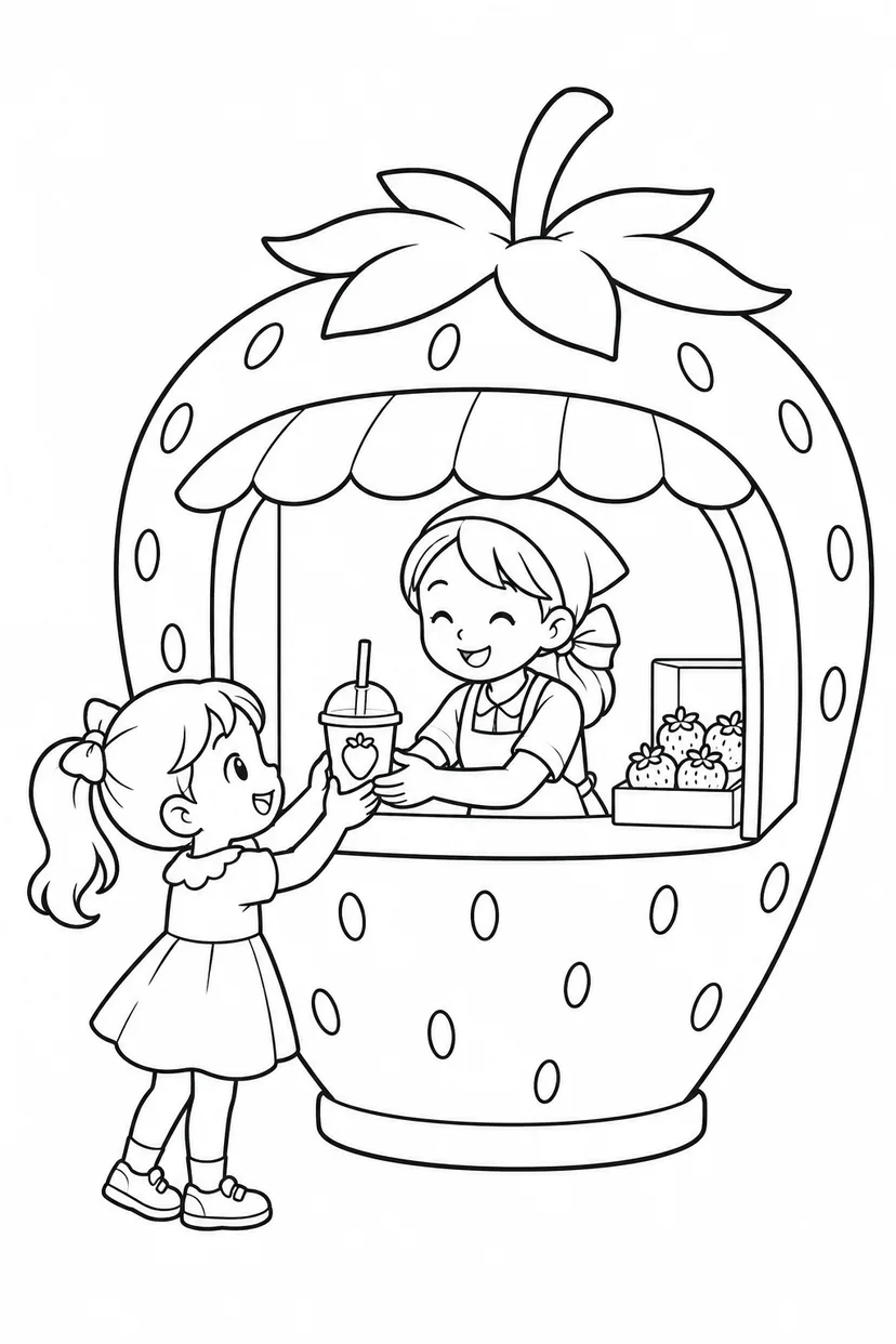 いちごの形のジューススタンドの塗り絵