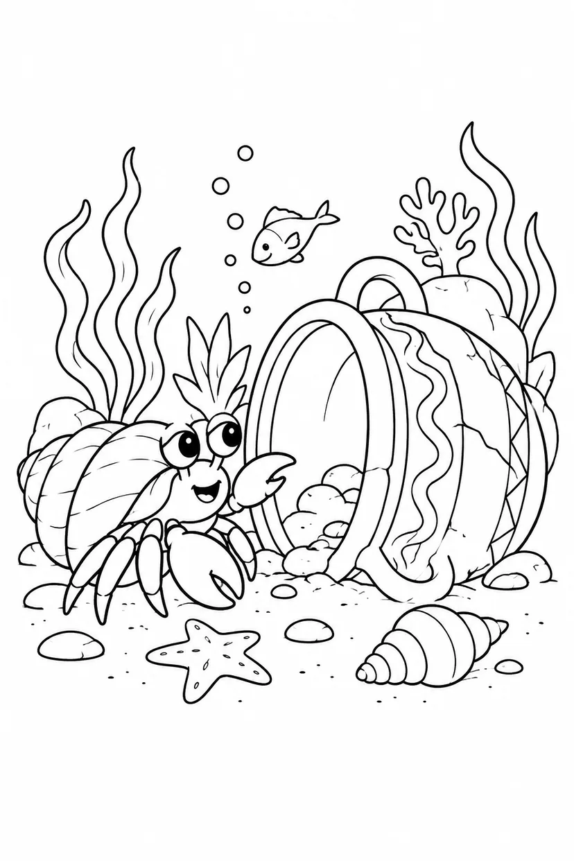 ヤドカリと沈んだ壺の塗り絵