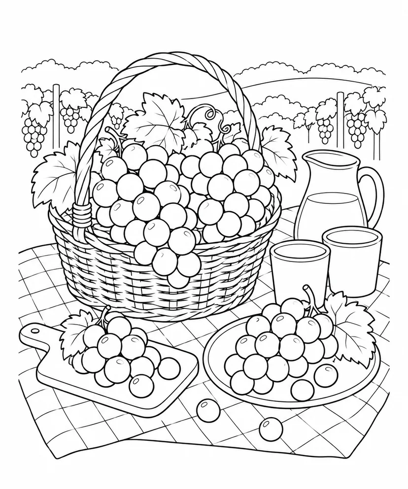 ぶどうの収穫ピクニックの塗り絵