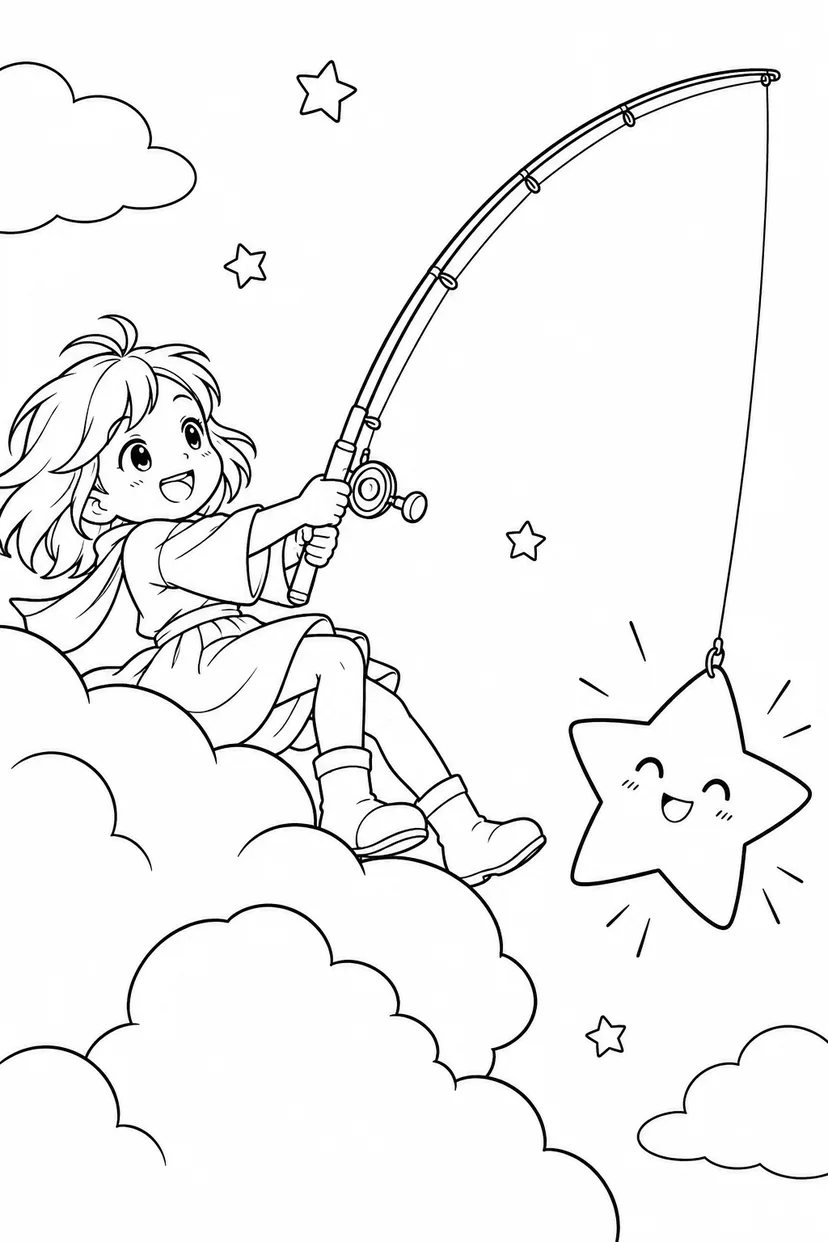 星をつり上げての塗り絵