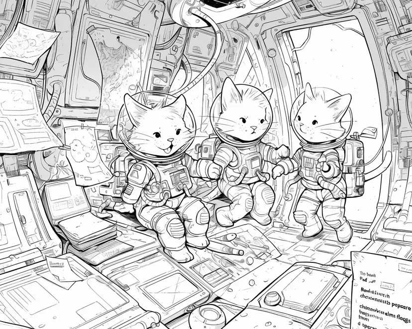 出发太空探险的猫咪们涂色页