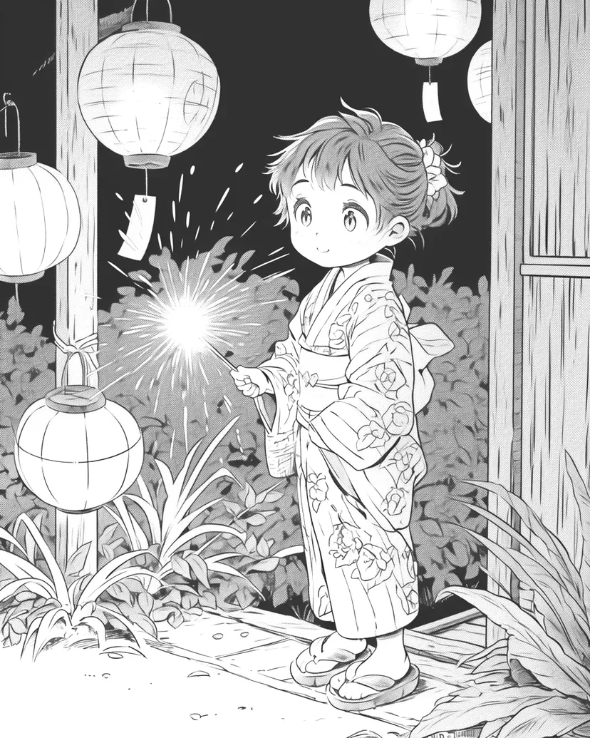 Dibujo de Fuegos Artificiales de Noche de Verano para colorear