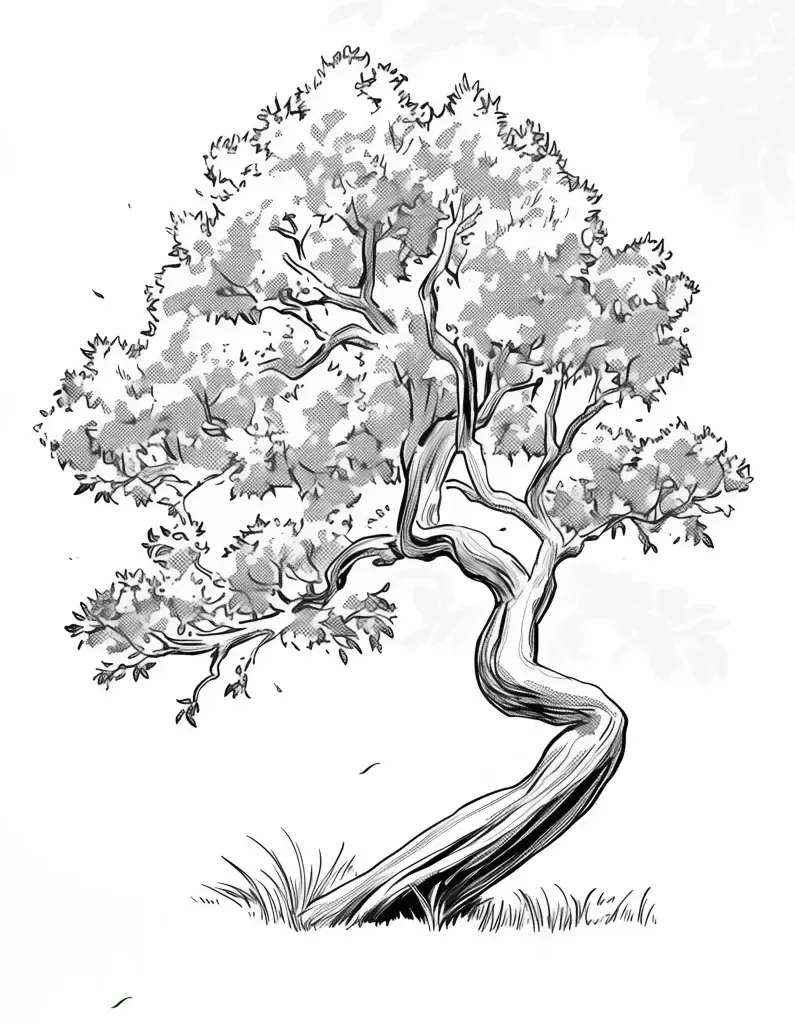 風に揺れる木の塗り絵