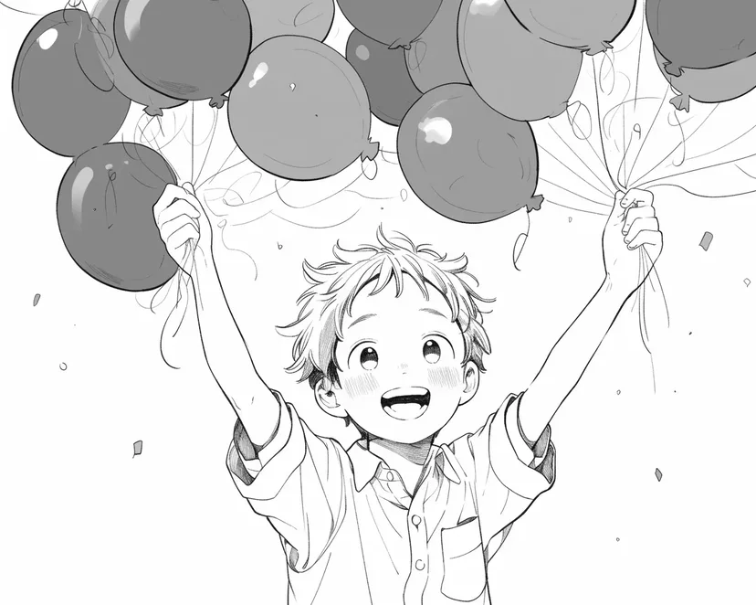 Dibujo de Niño con Globos para colorear