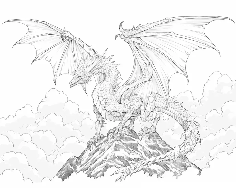 Coloriage Dragon au Sommet de la Montagne