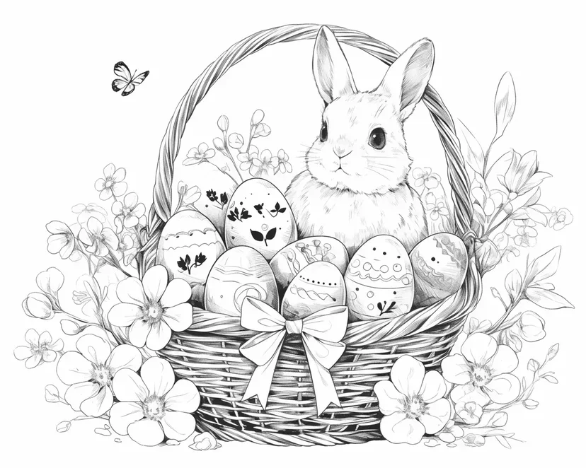 Dibujo de Conejo de Pascua Rodeado de Flores para colorear