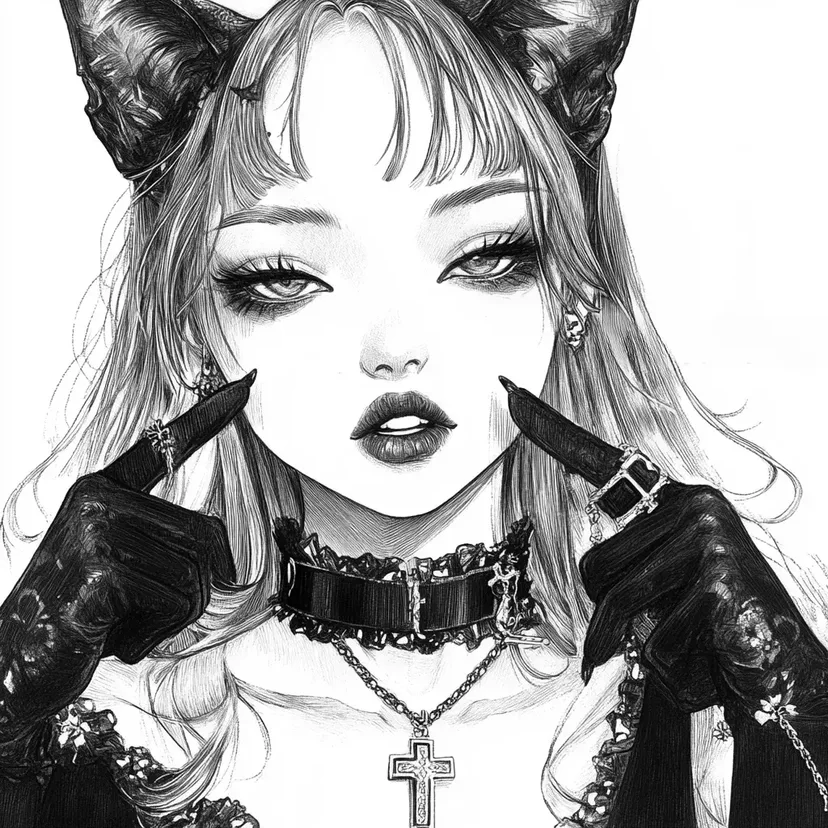 Dibujo de Chica Gato Gótica para colorear
