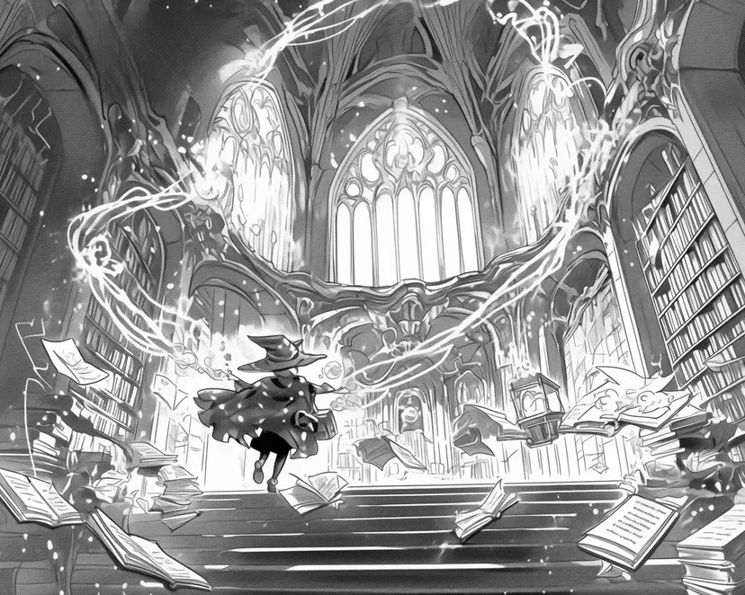 Dibujo de Aventura en la Escuela de Magia para colorear