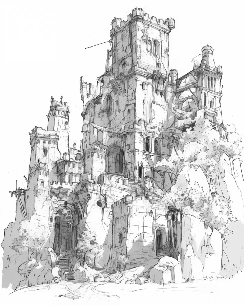 Dibujo de Ruinas de un Castillo Antiguo para colorear