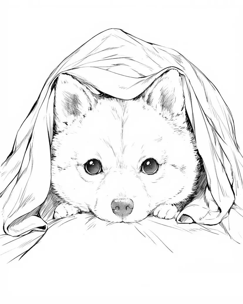 Dibujo de Shiba Bajo la Manta para colorear