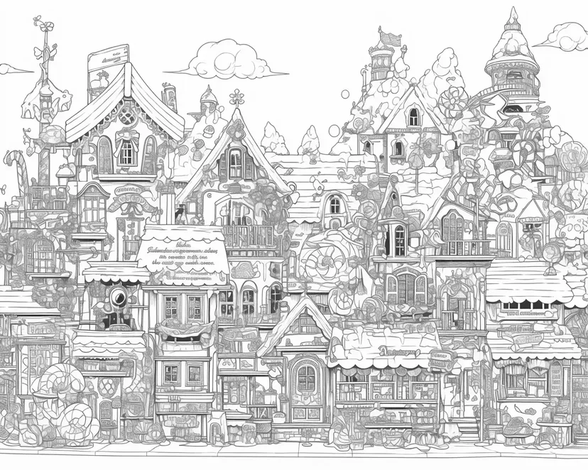 ファンタジーの街並みの塗り絵
