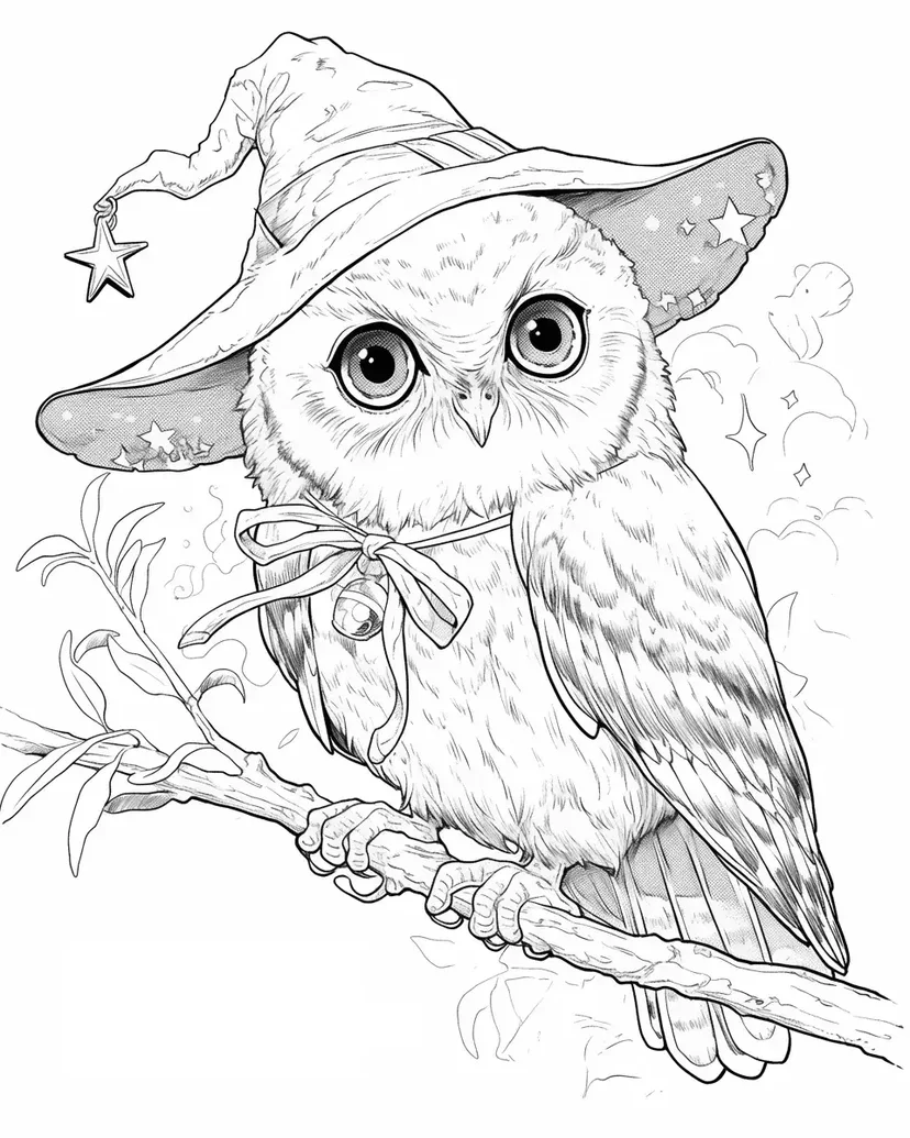 魔法のフクロウの塗り絵