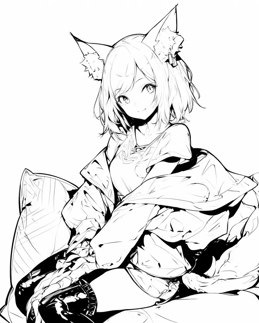 猫耳の少女の塗り絵