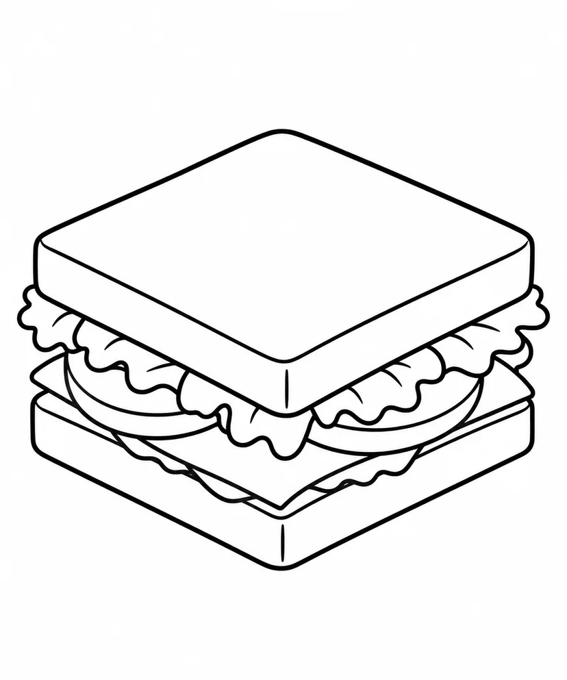 四角いサンドイッチの塗り絵