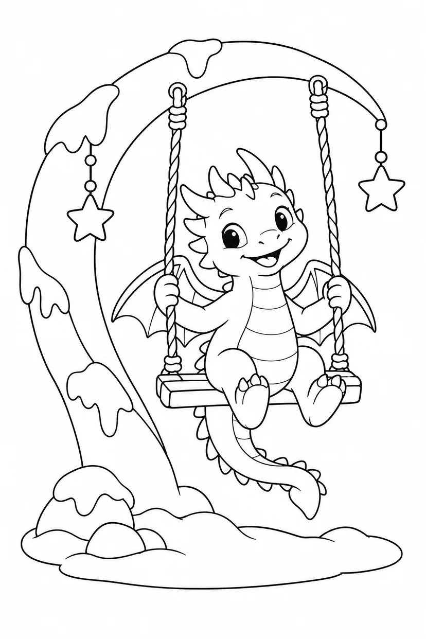 雪のドラゴンと星のブランコの塗り絵