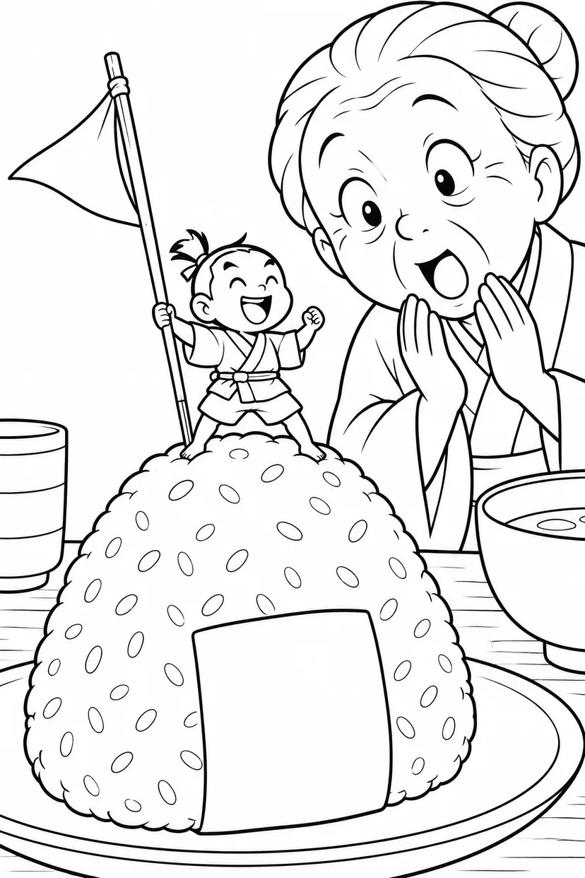 一寸法師・おにぎり山のてっぺんでの塗り絵