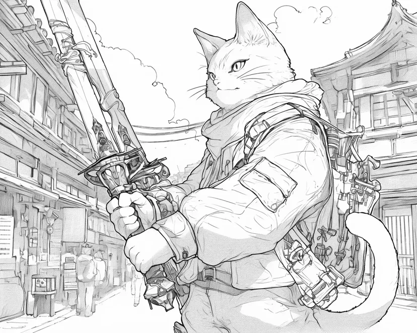 Adventure of the Sword-Wielding Cat coloring page