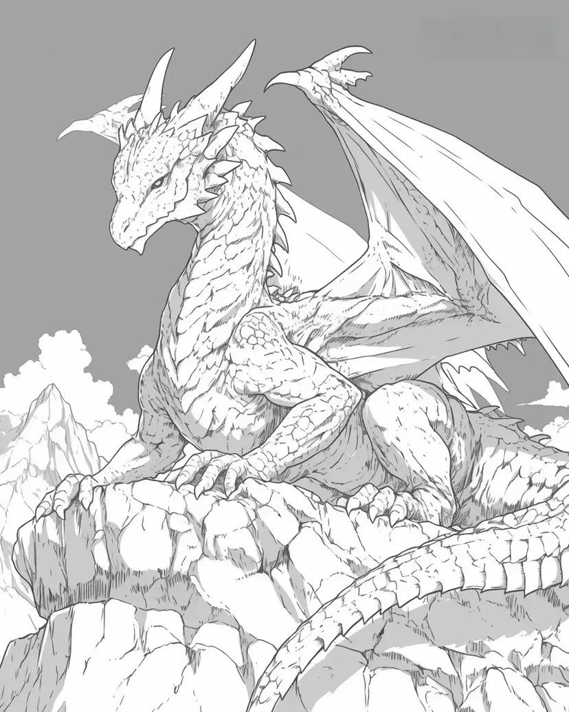 Dibujo de Dragón en la Montaña Rocosa para colorear