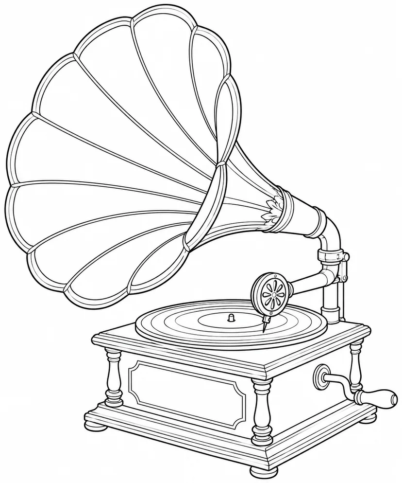 Coloriage Le grand pavillon d’un gramophone